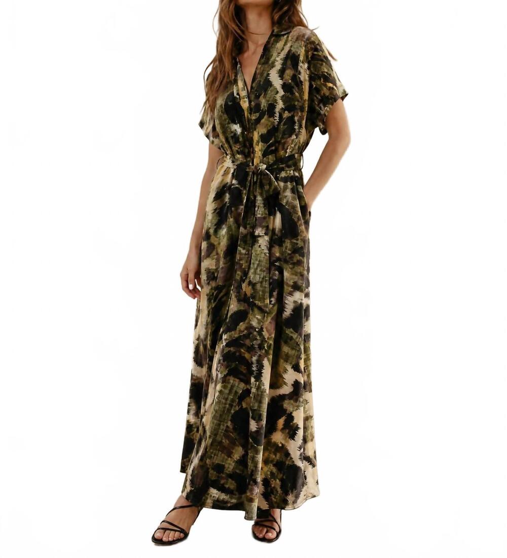 NEW MILIO MILANO celeste button down maxi dress in green multi